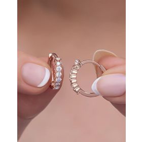 Nereze 925 Ayar Rose 15 mm Zirkon Taşlı Halka Gümüş Küpe