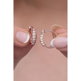 Nereze 925 Ayar Rose 15 mm Zirkon Taşlı Halka Gümüş Küpe