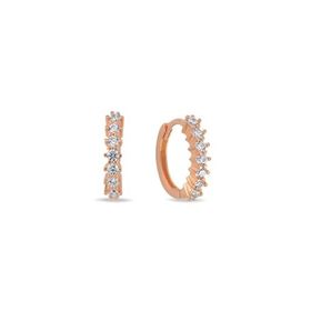 Nereze 925 Ayar Rose 15 mm Zirkon Taşlı Halka Gümüş Küpe