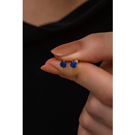 Nereze 925 Ayar Rose 4 mm Lacivert Taşlı Tektaş Kadın Gümüş Küpe