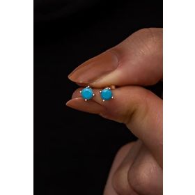 Nereze 925 Ayar Rose 4 mm Turkuaz Taşlı Tektaş Kadın Gümüş Küpe