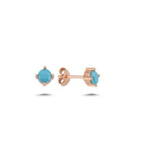 Nereze 925 Ayar Rose 4 mm Turkuaz Taşlı Tektaş Kadın Gümüş Küpe