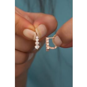 Nereze 925 Ayar Rose 4 Taş Tasarım Kadın Gümüş Küpe