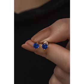 Nereze 925 Ayar Rose 5 mm Lacivert Taşlı Tektaş Kadın Gümüş Küpe