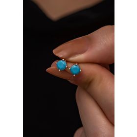 Nereze 925 Ayar Rose 5 mm Turkuaz Taşlı Tektaş Kadın Gümüş Küpe