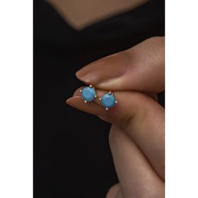 Nereze 925 Ayar Rose 5 mm Turkuaz Taşlı Tektaş Kadın Gümüş Küpe