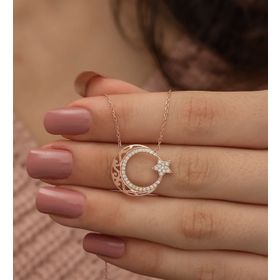Nereze 925 Ayar Rose Ayyıldız Kadın Gümüş Kolye