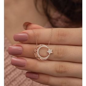 Nereze 925 Ayar Rose Ayyıldız Kadın Gümüş Kolye