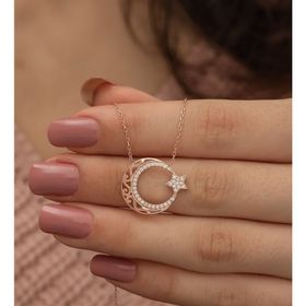Nereze 925 Ayar Rose Ayyıldız Kadın Gümüş Kolye