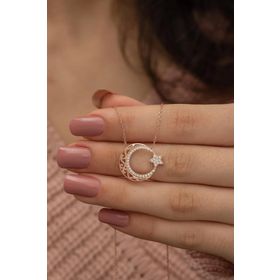 Nereze 925 Ayar Rose Ayyıldız Kadın Gümüş Kolye