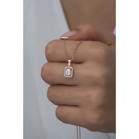 Nereze 925 Ayar Rose Baget Tektaş Kadın Gümüş Kolye