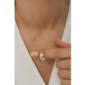 Nereze 925 Ayar Rose Beyaz Gül Kadın Gümüş Kolye