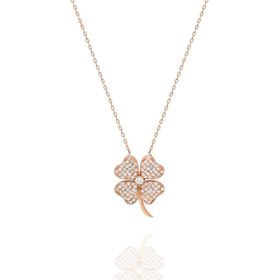 Nereze 925 Ayar Rose Beyaz Taşlı Yonca Kolye Kadın Gümüş Kolye