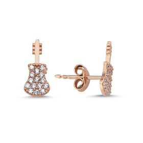 Nereze 925 Ayar Rose Kaplama Gitar Kadın Gümüş Küpe