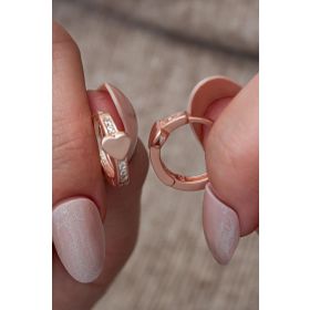 Nereze 925 Ayar Rose Kaplama Kalp Detaylı 15 mm Halka Gümüş Küpe