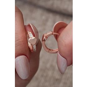 Nereze 925 Ayar Rose Kaplama Kalp Detaylı 15 mm Halka Gümüş Küpe