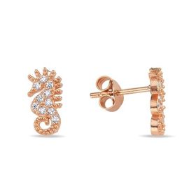 Nereze 925 Ayar Rose Kaplama Minimal Deniz Atı Gümüş Küpe
