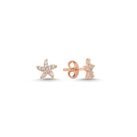 Nereze 925 Ayar Rose Kaplama Minimal Deniz Yıldızı Gümüş Küpe
