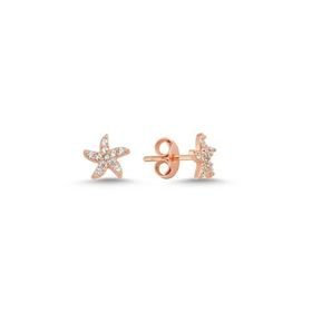 Nereze 925 Ayar Rose Kaplama Minimal Deniz Yıldızı Gümüş Küpe