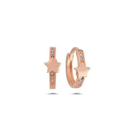 Nereze 925 Ayar Rose Kaplama Yıldız Detay 15 mm Halka Gümüş Küpe