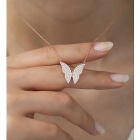 Nereze 925 Ayar Rose Kelebek Kadın Gümüş Kolye