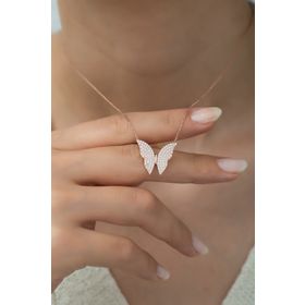 Nereze 925 Ayar Rose Kelebek Kadın Gümüş Kolye