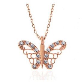 Nereze 925 Ayar Rose Kelebek Kadın Gümüş Kolye