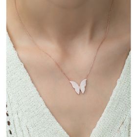Nereze 925 Ayar Rose Kelebek Kadın Gümüş Kolye