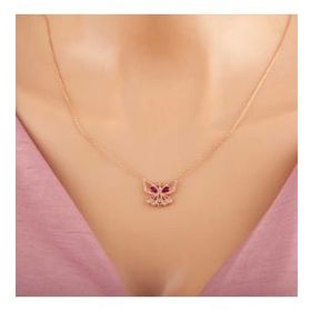 Nereze 925 Ayar Rose Kelebek Kadın Gümüş Kolye