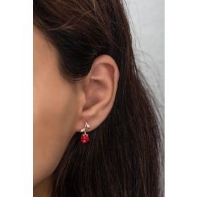Nereze 925 Ayar Rose Kırmızı Gül Kadın Gümüş Küpe
