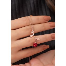 Nereze 925 Ayar Rose Kırmızı Gül Kalp Kadın Gümüş Kolye