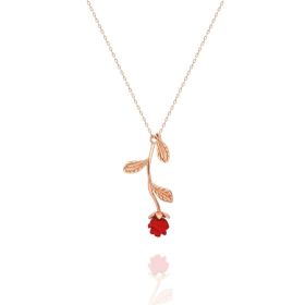 Nereze 925 Ayar Rose Kırmızı Gül Kalp Kadın Gümüş Kolye