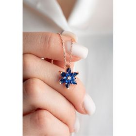 Nereze 925 Ayar Rose Mavi Taşlı Lotus Çiçeği Kadın Gümüş Kolye