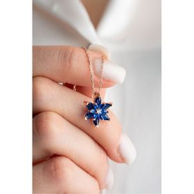 Nereze 925 Ayar Rose Mavi Taşlı Lotus Çiçeği Kadın Gümüş Kolye