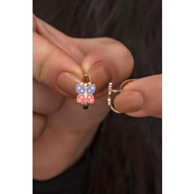 Nereze 925 Ayar Rose Mineli Çift Renk Kelebek Kadın Gümüş Küpe