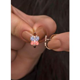 Nereze 925 Ayar Rose Mineli Çift Renk Kelebek Kadın Gümüş Küpe