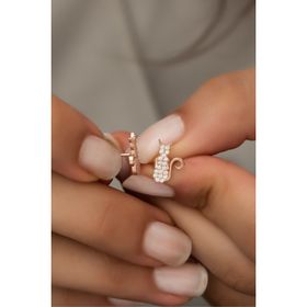 Nereze 925 Ayar Rose Minik Kedi Kadın Gümüş Küpe