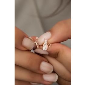 Nereze 925 Ayar Rose Minik Kedi Kadın Gümüş Küpe