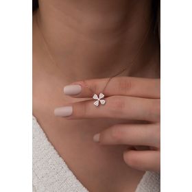 Nereze 925 Ayar Rose Minik Yonca Kadın Gümüş Kolye