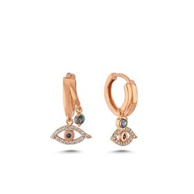 Nereze 925 Ayar Rose Mistik Topaz Taşlı 12 mm Göz Gümüş Küpe