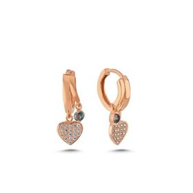 Nereze 925 Ayar Rose Mistik Topaz Taşlı 12 mm Kalpli Gümüş Küpe