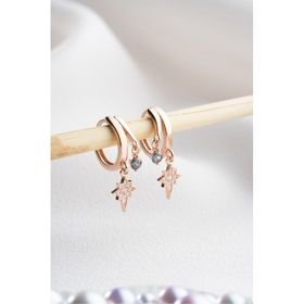 Nereze 925 Ayar Rose Mistik Topaz Taşlı 12 mm Kutup Yıldızı Gümüş Küpe