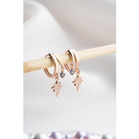 Nereze 925 Ayar Rose Mistik Topaz Taşlı 12 mm Kutup Yıldızı Gümüş Küpe