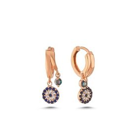 Nereze 925 Ayar Rose Mistik Topaz Taşlı 12 mm Nazar Gümüş Küpe