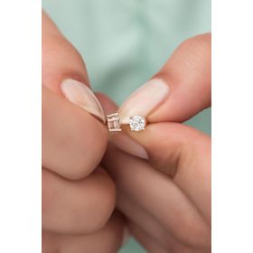 Nereze 925 Ayar Rose Pırlanta Montür 4 mm Tektaş Kadın Gümüş Küpe