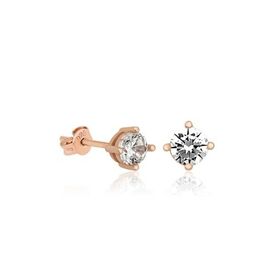 Nereze 925 Ayar Rose Pırlanta Montür 4 mm Tektaş Kadın Gümüş Küpe