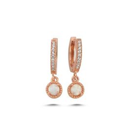 Nereze 925 Ayar Rose Sallantılı Beyaz Opal Tektaş Kadın Gümüş Küpe