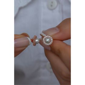Nereze 925 Ayar Rose Tektaş İnci Kadın Gümüş Küpe