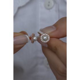 Nereze 925 Ayar Rose Tektaş İnci Kadın Gümüş Küpe