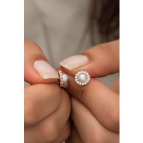 Nereze 925 Ayar Rose Tektaş İnci Kadın Gümüş Küpe